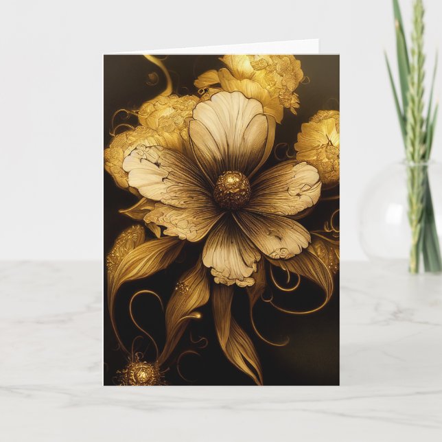 Elegant Baroque Black & Guld Blommigt Notecard Tack Kort (Framsida)