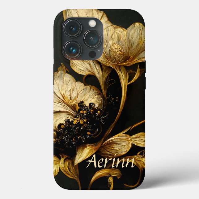 Elegant Baroque Black & Guld Blommigt Phone Case (Baksida )