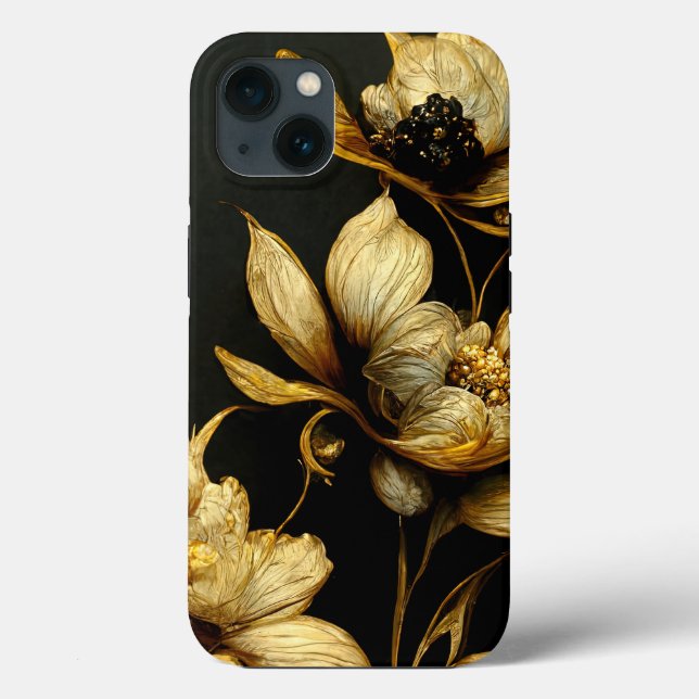 Elegant Baroque Black & Guld Blommigt Phone Case (Baksida)