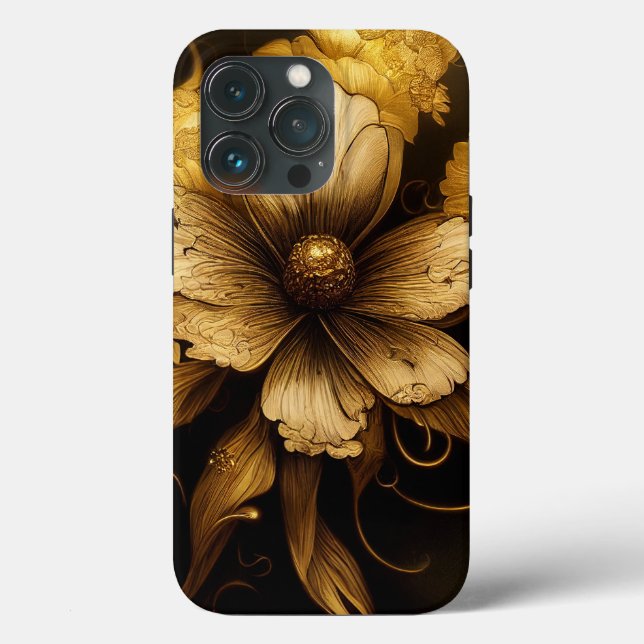 Elegant Baroque Black & Guld Blommigt Phone Case (Baksida )