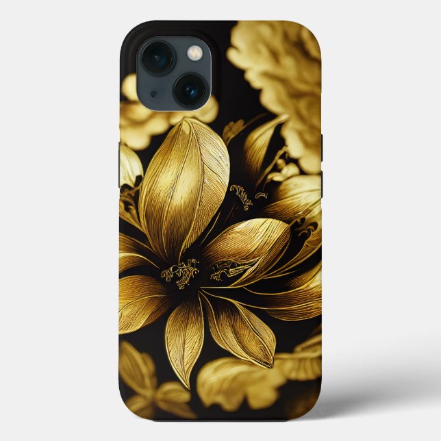 Elegant Baroque Black & Guld Blommigt Phone Case (Baksida)