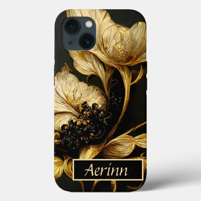 Elegant Baroque Black & Guld Blommigt Phone Case (Baksida)