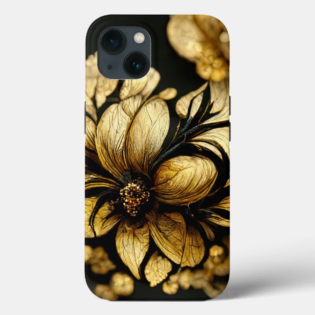 Elegant Baroque Black & Guld Blommigt Phone Case (Baksida)