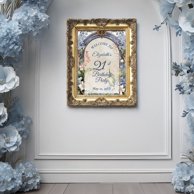 Elegant Baroque Blommigt Arch 21:a födelsedagen Pa Poster (Elegant Baroque Floral Frame 21st Birthday Party Poster - Print  | Digital Download)