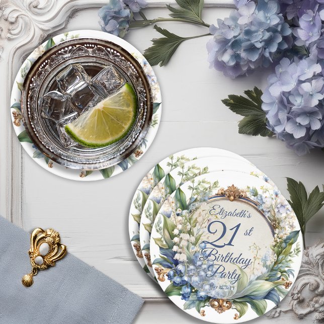 Elegant Baroque Blommigt Ram 21:a födelsedagen Par Underlägg Papper Rund (Elegant Baroque Floral Arch 21st Birthday Party Round Paper Coaster)