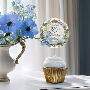 Elegant Baroque Blommigt Ram 80:e Födelsedagsfeste Runt Klistermärke