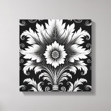 Elegant Baroque Blommönster-Black & White-dekor