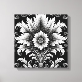 Elegant Baroque Blommönster-Black & White-dekor Canvastryck