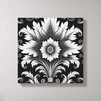 Elegant Baroque Blommönster-Black & White-dekor Canvastryck