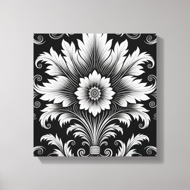 Elegant Baroque Blommönster-Black & White-dekor Canvastryck (Framsida)
