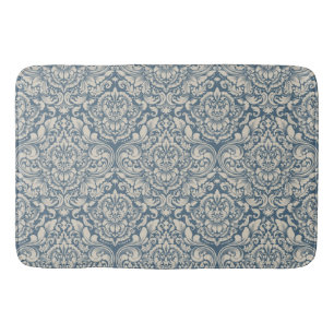 Elegant Baroque Blue Damask Brocade on White Badrumsmatta