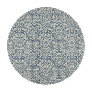 Elegant Baroque Blue Damask Brocade på vitt glas