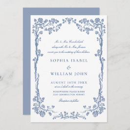 Elegant Baroque Blue Fransk Garden Blommigt Bröllo Inbjudningar