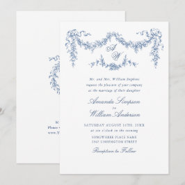 Elegant Baroque Blue Fransk Garden Blommigt Bröllo Inbjudningar