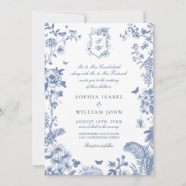 Elegant Baroque Blue Fransk Garden Blommigt Bröllo Inbjudningar