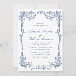 Elegant Baroque Blue Fransk Garden Blommigt Bröllo Inbjudningar