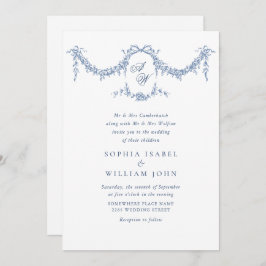 Elegant Baroque Blue Fransk Garden Blommigt Bröllo Inbjudningar
