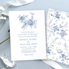 Elegant Baroque Blue Fransk Garden Blommigt Bröllo Inbjudningar