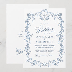 Elegant Baroque Blue Fransk Garden Blommigt Bröllo Inbjudningar