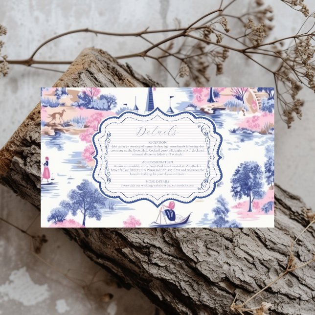 Elegant Baroque Blue Fransk Garden Blommigt Bröllo Tilläggskort (Skapare uppladdad)