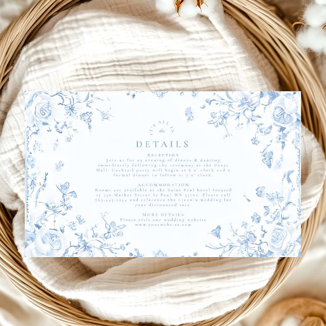 Elegant Baroque Blue Fransk Garden Blommigt Bröllo Tilläggskort (Skapare uppladdad)
