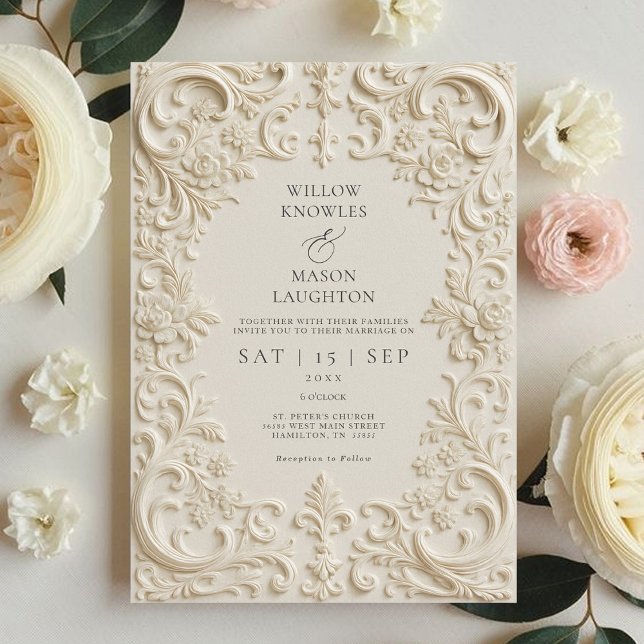 Elegant Baroque Bröllop Inbjudningar (Elegant Baroque Wedding Invitation Front)