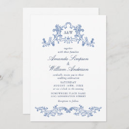 Elegant Baroque Dusty Blue Classy Bröllop QR kod Inbjudningar