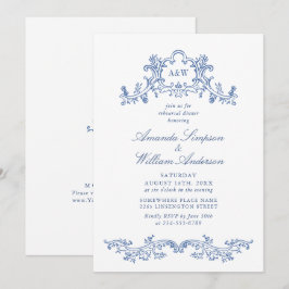 Elegant Baroque Dusty Blue Classy Rehearsal Middag Inbjudningar