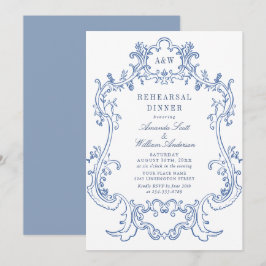 Elegant Baroque Dusty Blue Ram Rehearsal Middag Inbjudningar