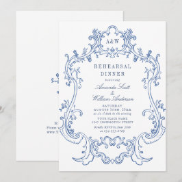 Elegant Baroque Dusty Blue Ram Rehearsal Middag Inbjudningar