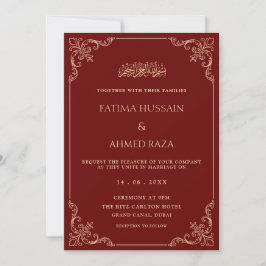 Elegant Baroque Frame Gold Burgundy Muslim Wedding Inbjudningar