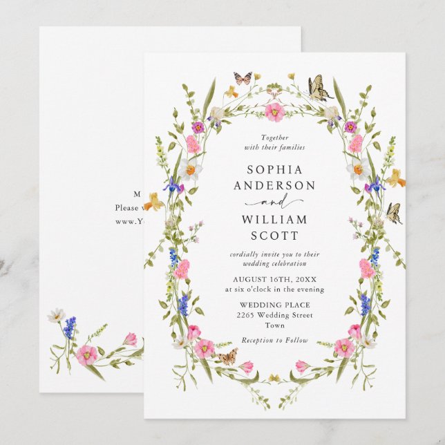 Elegant Baroque Fransk Garden Blommigt Bröllop Inbjudningar (Fram/baksida)