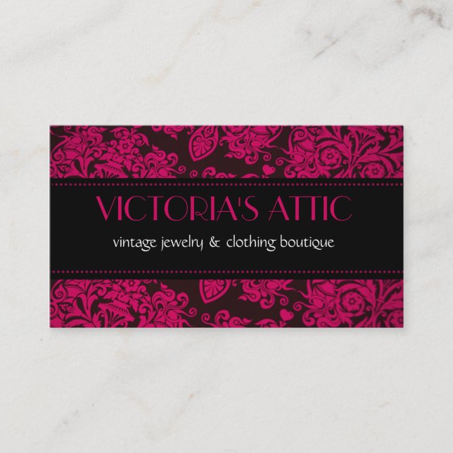 Elegant Baroque Fushia & Black Profile Card Visitkort (Framsida)