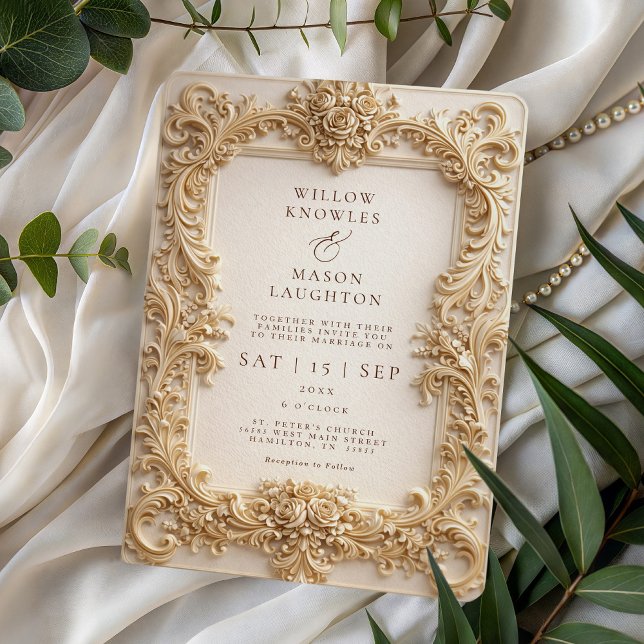 Elegant Baroque Gold Frame Wedding Inbjudningar (Elegant Baroque Gold Frame Wedding Invitation)