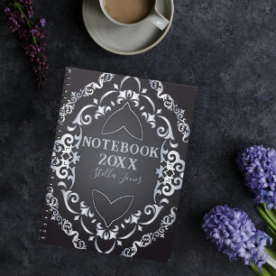 Elegant Baroque Luxury Chic Black and Silver Year Anteckningsbok