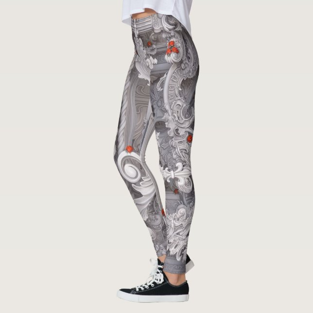Elegant Baroque Marble Pillar & Red Ladybug Art Leggings (Vänster)