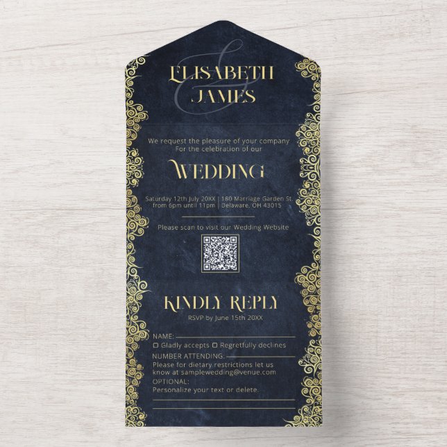 Elegant Baroque Navy och Guld Classy Chic Bröllop (Inside)