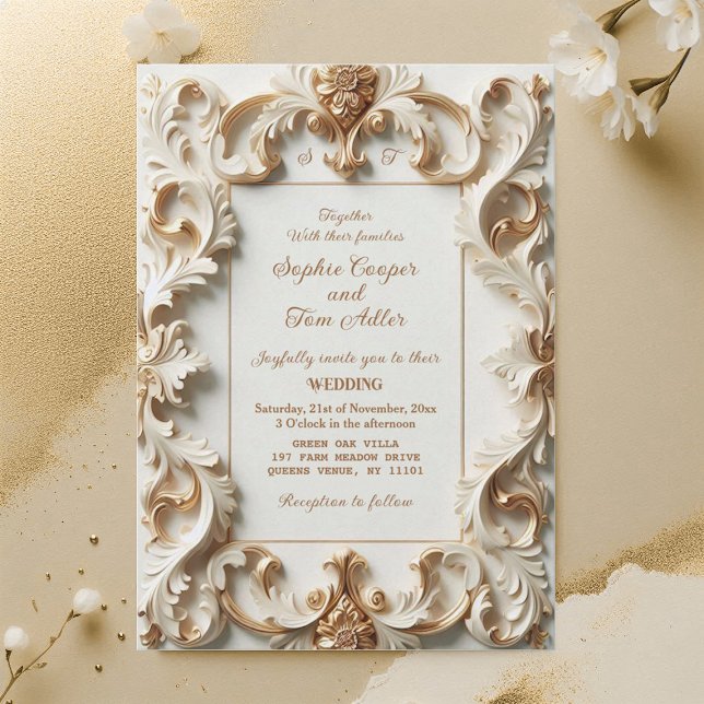 Elegant Baroque Opulence Ivory Gold Frame Wedding Inbjudningar (Elegant Baroque Opulence Ivory Gold Frame Wedding Invitation)