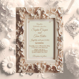 Elegant Baroque Opulence Peach Guld Ram Bröllop Inbjudningar