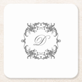 Elegant Baroque Ram med Monogram Initial Underlägg Papper Kvadrat