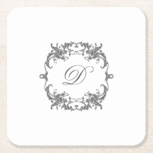 Elegant Baroque Ram med Monogram Initial Underlägg Papper Kvadrat