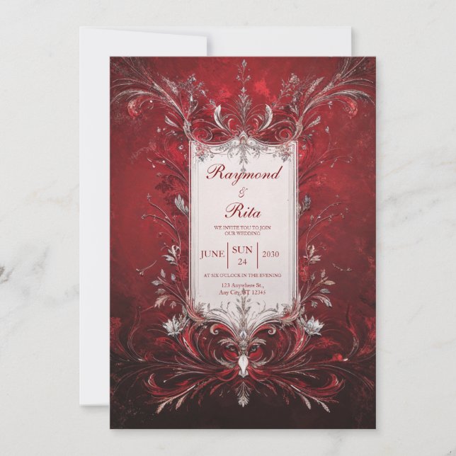 Elegant Baroque Red Wedding bjudande Inbjudningar (Framsida)