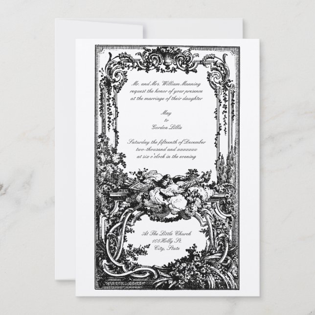 Elegant Baroque Rococo Birds Wedding Investigation Inbjudningar (Framsida)