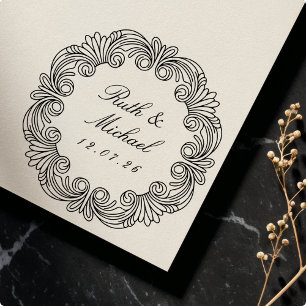 Elegant Baroque Rulla Bröllop Date & Namn Självfärgande Stämpel