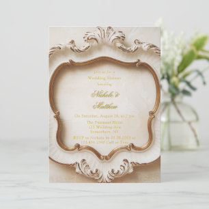 Elegant Baroque Stil White Guld Bröllop Inbjudningar