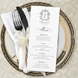 Elegant Baroque Vapensköld Monogram Bröllop Meny<br><div class="desc">Eleganten Baroque Vapensköld Monogram Bröllop-menykort i klassiskt svartvitt har en vintage baroque stil monogram vapensköld och elegant calligrafi.</div>