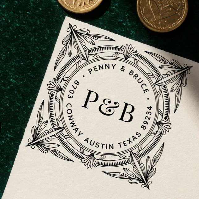 Elegant Baroque Wooden Return Address Stamp Stämpel (Skapare uppladdad)