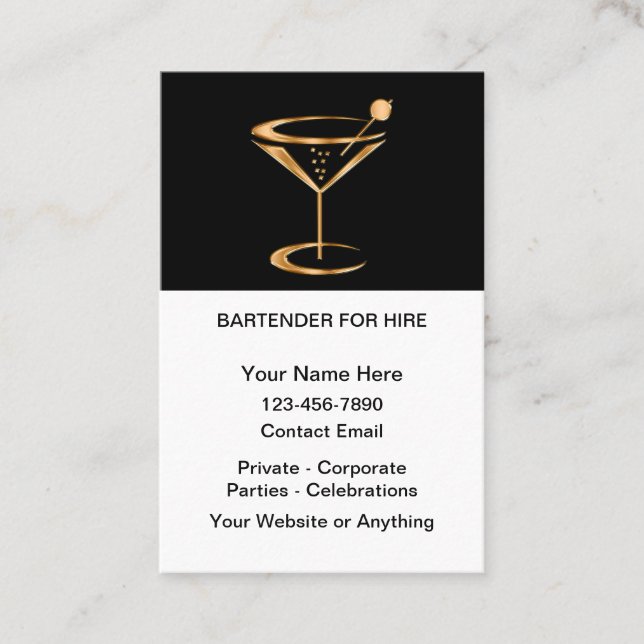Elegant Bartender Till Salu  Visitkort (Framsida)