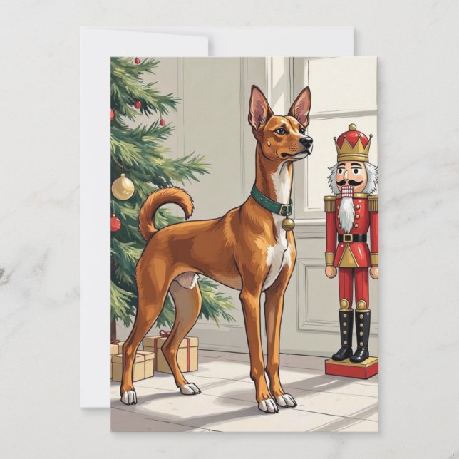 Elegant Basenji Hund Nötknäckare Modern Jul Julkort (Framsida)