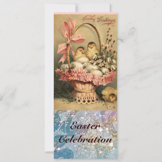 ELEGANT BASKET,KYCKLINGAR,LÖNER OCH PÅSKÄGG INBJUDNINGAR (Framsida)